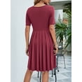 thumbnail image 2 of Women's Pleated V Neck Short Sleeve Tee Dress 95% Rayon 5% Spandex Comfortable Knee Length Casual Everyday Soft Feel, 2 of 17