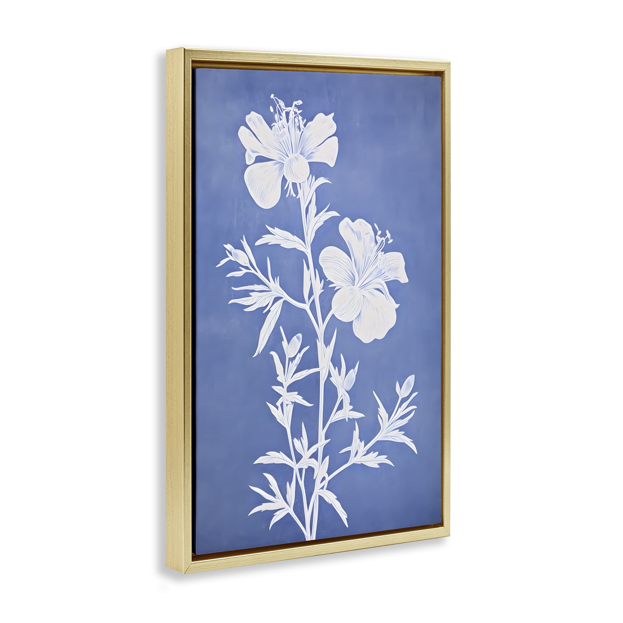 Stupell Industries Blue Cerulean Florals Botanical & Floral Painting Gold Floater Framed Art Print Wall Art, 17 x 25