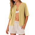 thumbnail image 4 of Lixiuxyad ‌Women's Crew Neck Ribbed Knit Cardigan Short Sleeve Open-Front Button-Up Cardigan,Yellow, 4 of 6