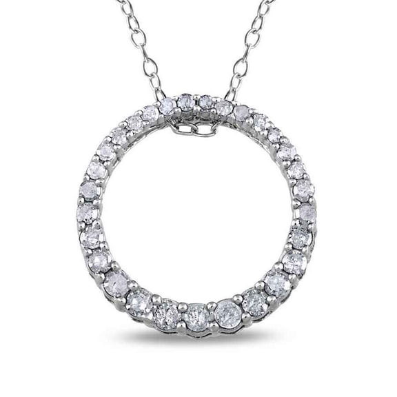 AMOUR 1/3 CT TW Diamond Circle Pendant with Chain In Sterling Silver