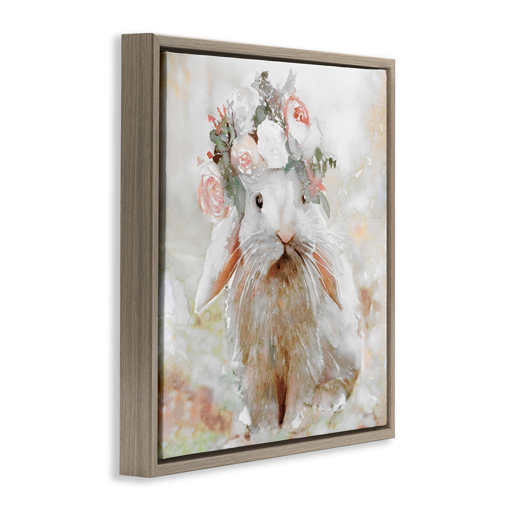 Stupell Industries Spring Floral Bunny Animals & Insects Painting Brown Floater Framed Canvas Art Print Wall Art, 25 x 25