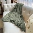 thumbnail image 5 of LOMAO Flannel Blanket Soft Throw Blanket with Pompom Fringe Lightweight Bed Blanket Fit Couch Sofa(51"x 63")(Green), 5 of 6