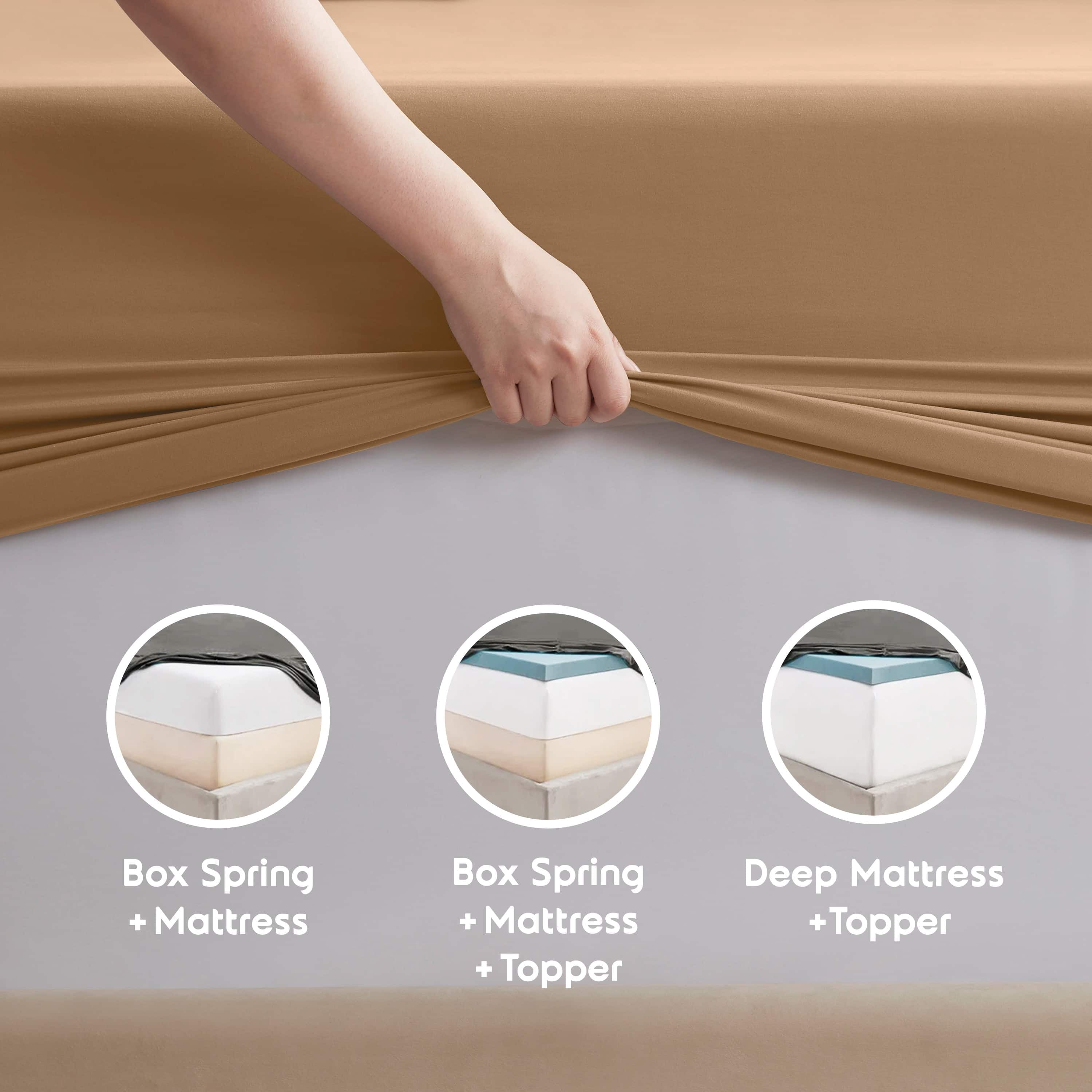 LammaLoe Extra Deep Pocket Split King Sheets set, Fits 18"-24" Mattress, 7 Piece Soft Microfiber Bed Sheet Sets, Mocha Light Brown