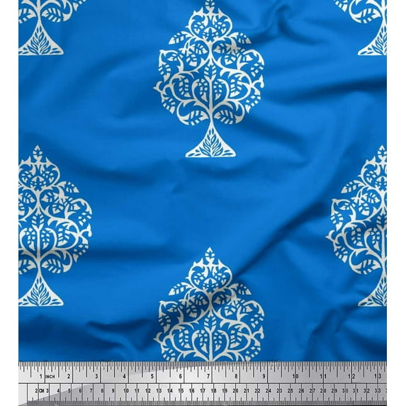 Soimoi Moss Georgette Fabric Tree Block Print Sewing Fabric Yard 42 Inch Wide