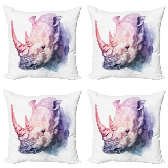 Ambesonne Watercolor Throw Pillow Cover 4 Pack, Pastel Savannah Animal, 18", Lilac Pink
