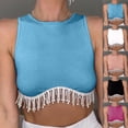 thumbnail image 3 of Women's Crop Tank Tops Sleeveless Round Neck Tassels Slim Fit Casual Short Shirts White,2XL, 3 of 4
