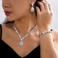 thumbnail image 3 of PISONIC Women Silver-Tone White Crystal Jewelry Set, Teardrop Necklace Drop Earrings Bracelet 3 Pcs Set, Crystal Bridal Wedding Party Prom Statement Jewelry Gift, 3 of 6