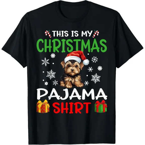 Yorkshire Terrier Dog Christmas Pajama Merry Xmas T-Shirt, for Men & Women, up to Size 5XL