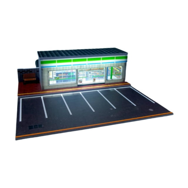 MERIGLARE 1:64 Parking Lot with LED Lights Backdrop for Diecast Car Mini Dolls Figures B