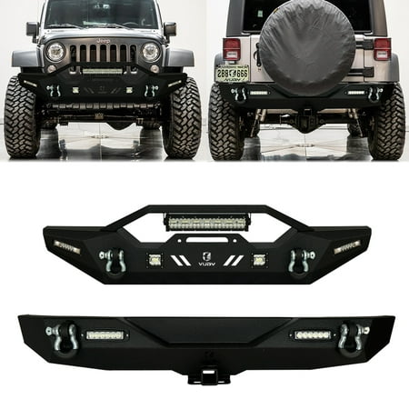 Vijay Black Front and Rear Bumpers Fits 2007-2017 Jeep Wrangler JK/JKU with Winch Plate