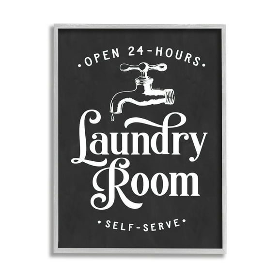 Stupell Industries Laundry Room Self-Service Sign Vintage Faucette Illustration Graphic Art Gray Framed Art Print Wall Art, 11x14, by Lettered and Lined