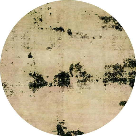 Ahgly Company Indoor Round Abstract Yellow Abstract Area Rugs, 3' Round