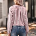thumbnail image 4 of Camisa a rayas con cuello en V y dobladillo anudado a rayas verticales, Top corto con lazo de fibra de poliéster para mujer, fiesta al aire libre, rojo vino L, 4 of 6