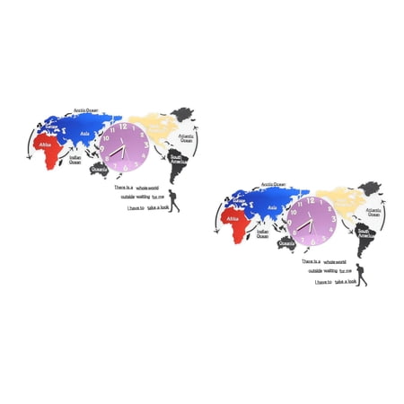 2 Sets Retro World Map Wall Clock Dining Room Hallway