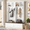 White-Walnut, variant on Farmhouse 4 in 1 Hall Tree with Bench, Entryway Coat Rack with 2 Large Drawers, 6 Hooks and Open Storage, Mudroom Organizer for Hallway, Living Room, White and Walnut