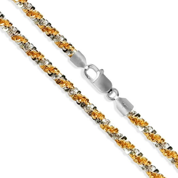 Gold Plated Sterling Silver Popcorn Roc Chain 2.2mm 925 2-Tone Criss Cross Necklace 24" Jewelry Female