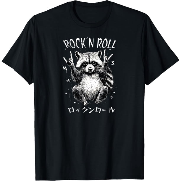 Raccoon Meme Rockn Roll - Camiseta musical japonesa de mapache divertido
