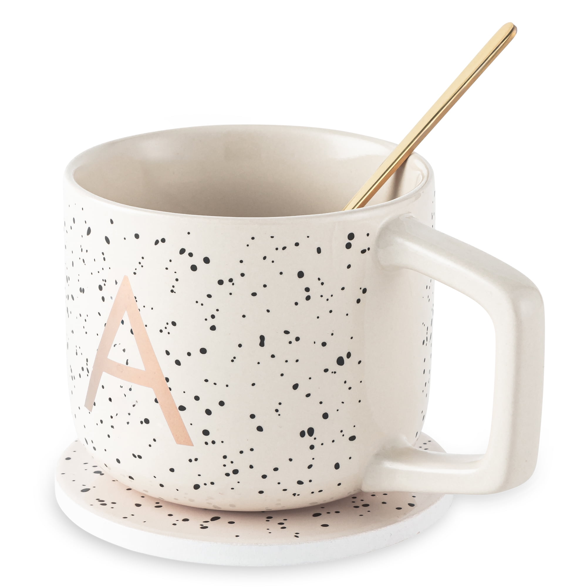 Thyme & Table 13.5 fl oz Monogram A Stoneware Mug, Coaster and Stir Set