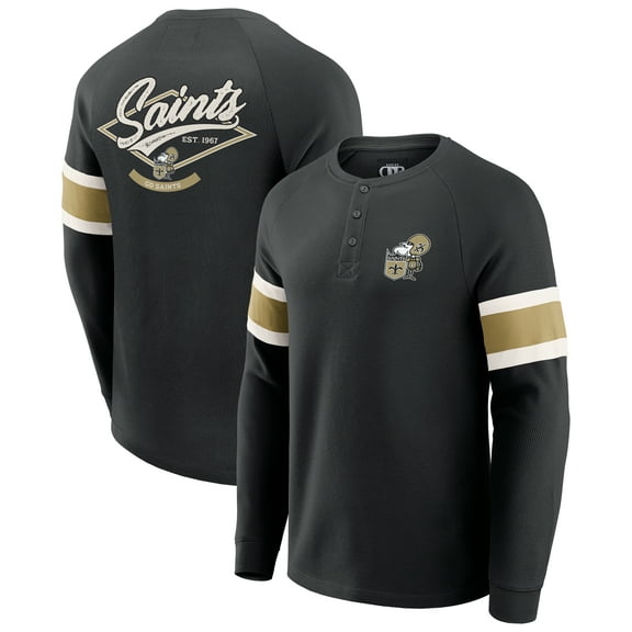 Men's Darius Rucker Collection by Fanatics Black New Orleans Saints Waffle-Knit Raglan Long Sleeve Henley T-Shirt