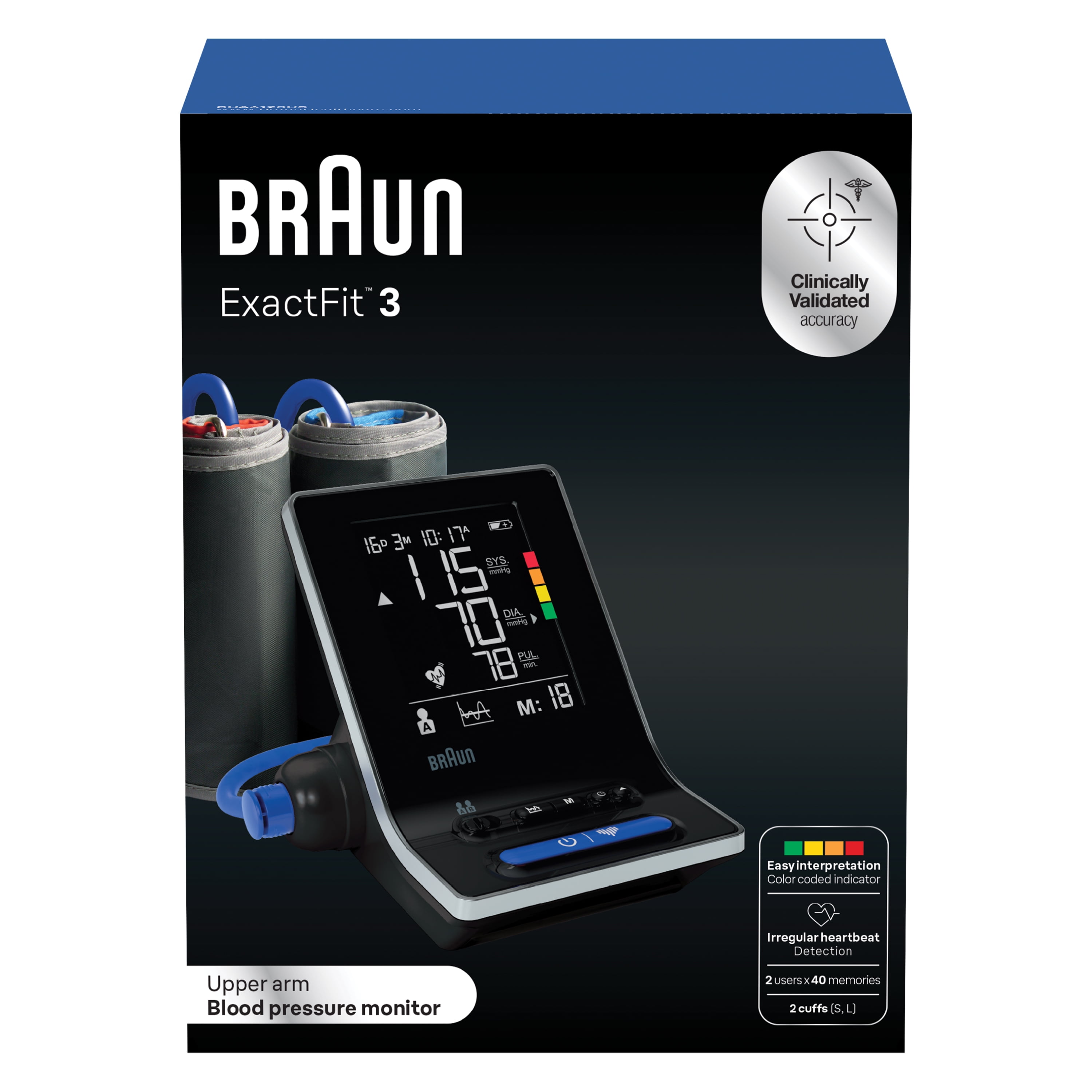 Braun ExactFit 3 Upper Arm Blood Pressure Monitor, Blood Pressure Monitors for Home Use, Two Cuff Sizes, FSA & HSA Eligible, BUA6120US