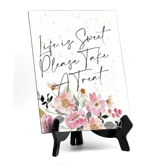 Signs ByLITA Life is Sweet Please Take A Treat Table Sign, Floral Watercolor Design (6 x 8")