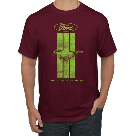 Green Striped Ford Mustang | Mens Cars and Trucks Graphic T-Shirt, Maroon, Medium
