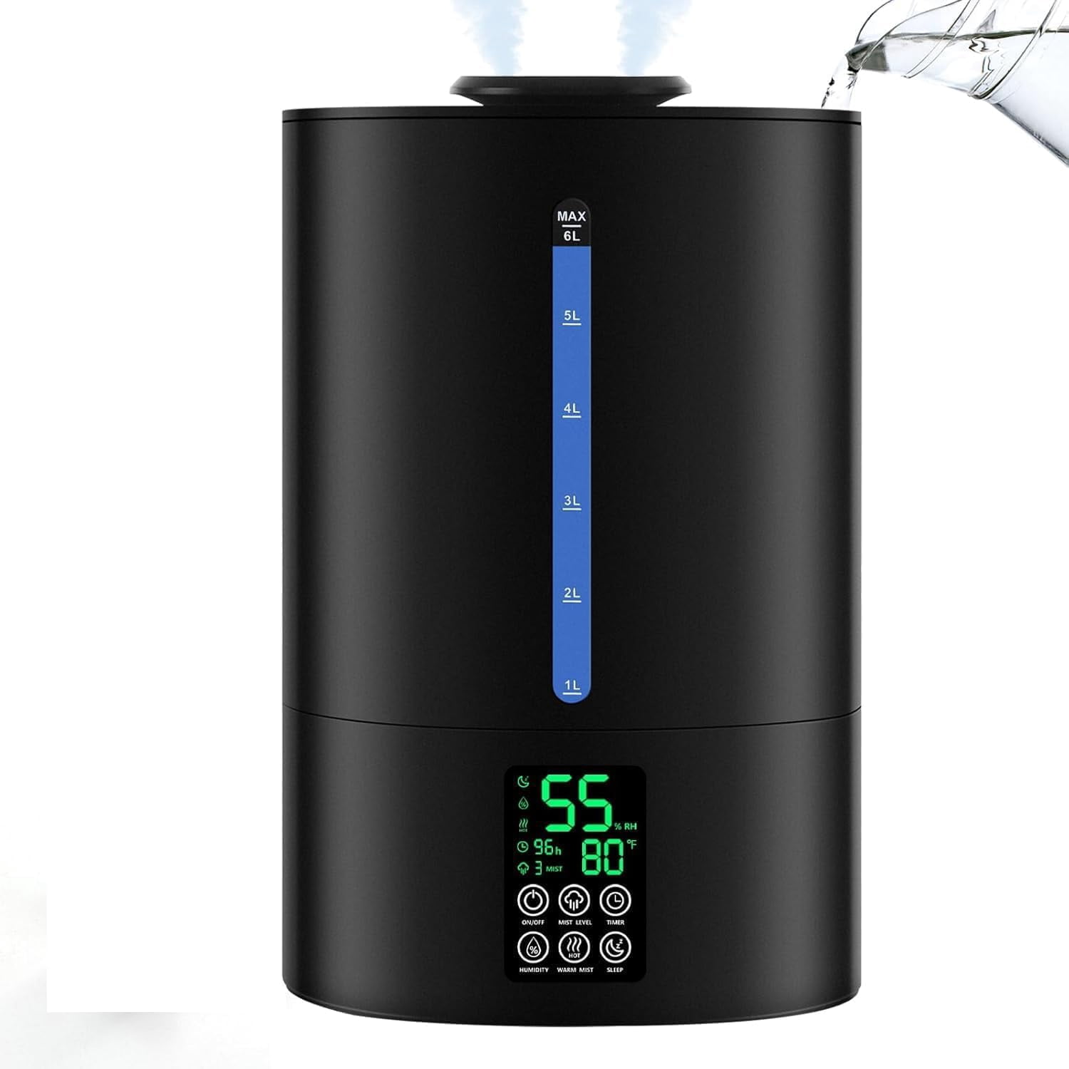 Humidifiers Large Room Home,Cool and Warm for Baby and Plants Hot Mist Top Fill Desk Quiet,Adjustable Mist,360 ° Nozzle-Black