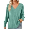 thumbnail image 1 of ZQGJB Fall Long Sleeve Solid Shirts for Women Casual V Neck Lightweight Pullover Sweatshirts Loose Fit Comfy Tshirt Tops Soft Cotton Tunic Blouse Mint Green L, 1 of 5
