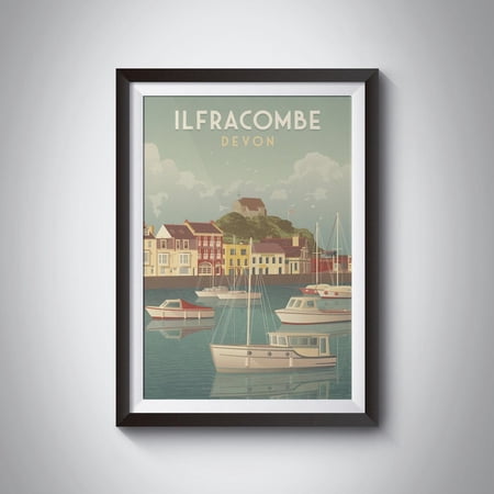Ilfracombe Devon Harbour Seaside Sailing Art Deco Artwork, Unframed Paper Poster 8x10in