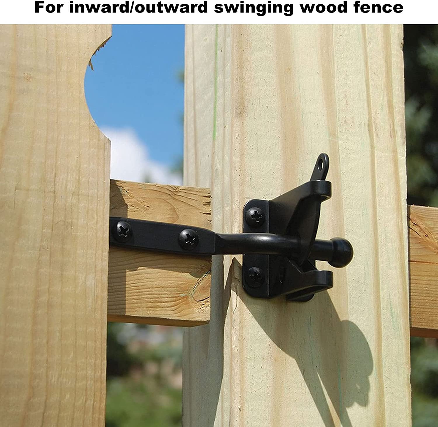 2 Pack Gate Latch for Wooden Fence, Gravity Self Locking Black Door Lock Heavy Duty Wood Metal Door Hardware Kit Stainless Steel Latches Automatic Closing for Outdoor Garden Yard Pool