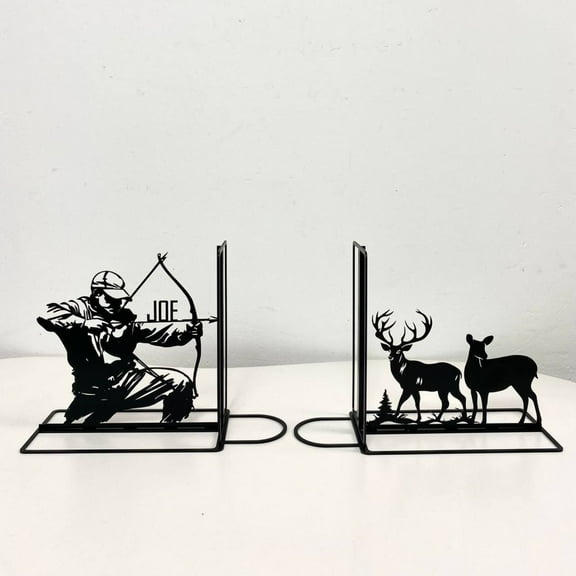 Craftnamesign Custom Hunting Deer Metal Bookends for Shelves, Metal Book Shelf Holder