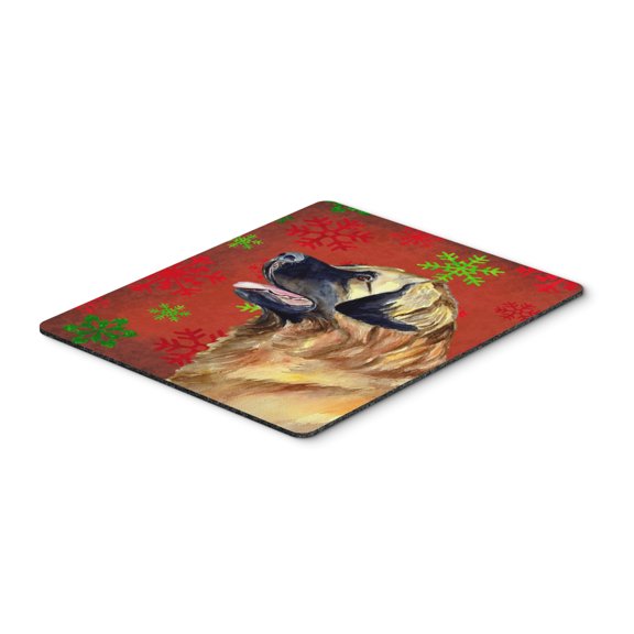 "Leonberger Red and Green Snowflakes Holiday Christmas Mouse Pad Hot Pad or Trivet"