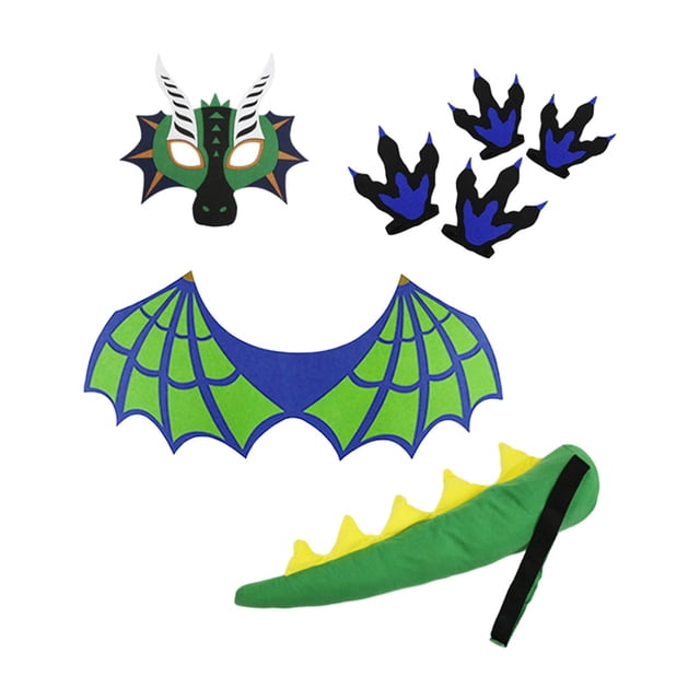 Disfraz de dinosaurio para niños, máscara de dinosaurio, conjunto de cola de ala, foto de juego de rol para niños y niñas Estilo F jinwen Ala de dragón