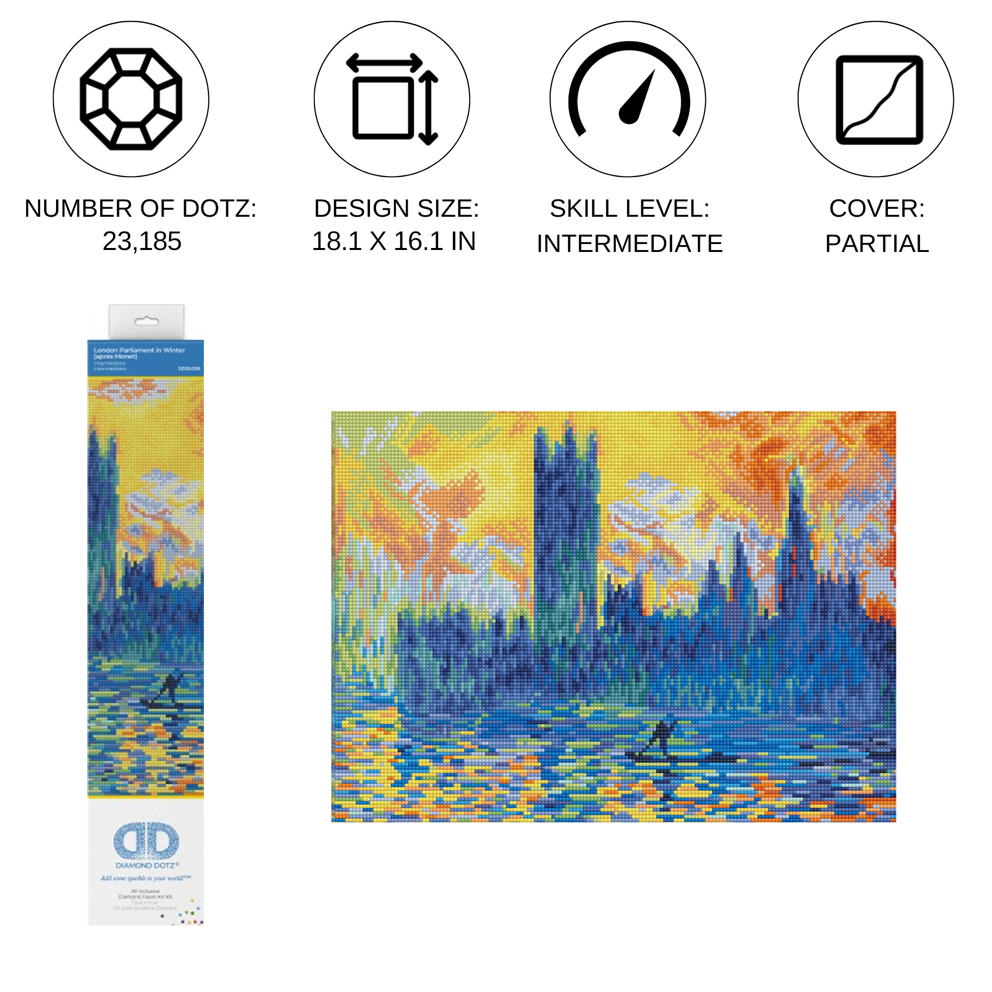 Diamond Dotz London Parliament in Winter (apr�s Monet) Landscape Diamond Painting Kits for Adults - Diamond Art Kits a Relaxing Creative Craft Kit with Dotz Gems 18.1"x16.1"