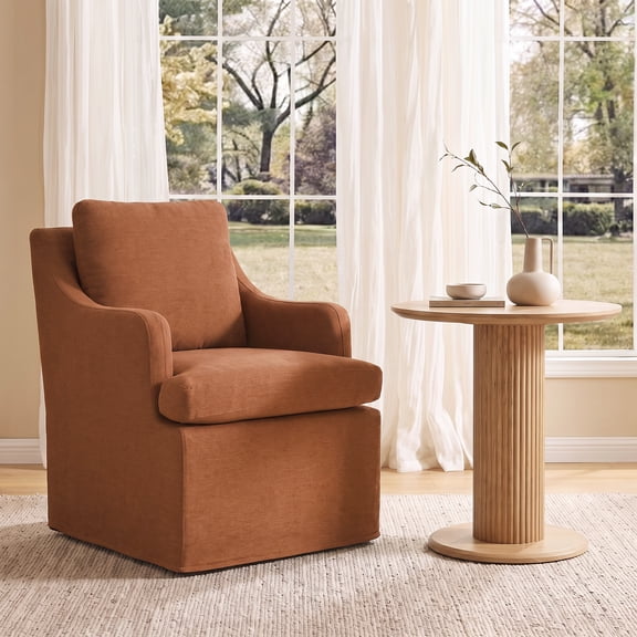 Usaint Upholstered Dining Chairs, Modern Kitchen Chairs Dinner Chairs with 4 Casters, Chenille Armchair for Bedroom Reading Room Living Room,Orange