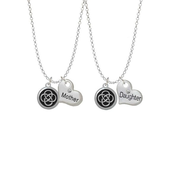 Delight Jewelry Silvertone Celtic Knot in Black Circle Mother & Daughter Heart Necklaces (Set of 2), 19"+2"