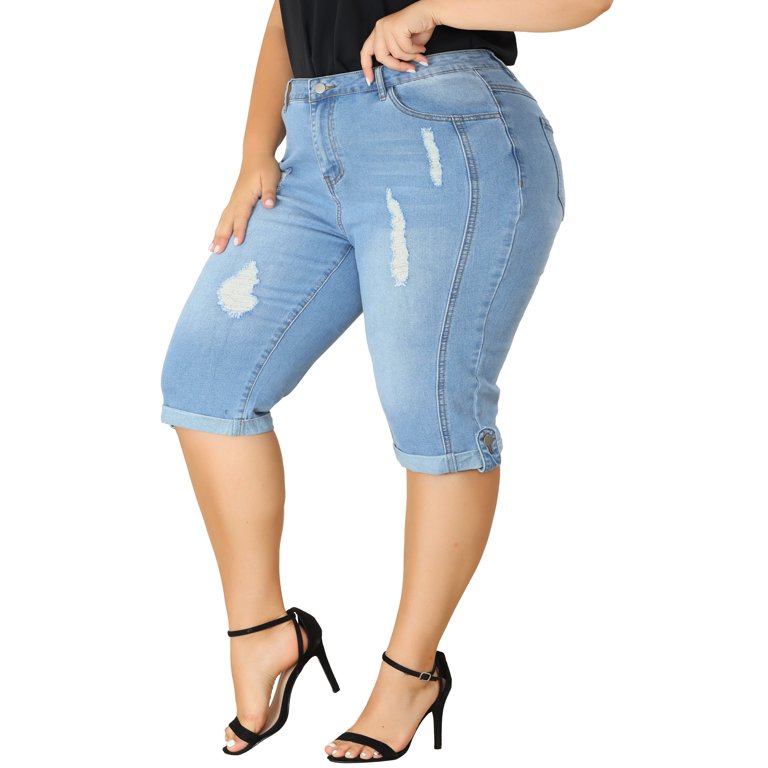 Plus Size Skinny Capris Jean Women Female Stretch Knee Length Denim Trouser  Shorts Pants Women High Waist Summer Jeans (Color : Blue, Size : 36) :  : Clothing, Shoes & Accessories