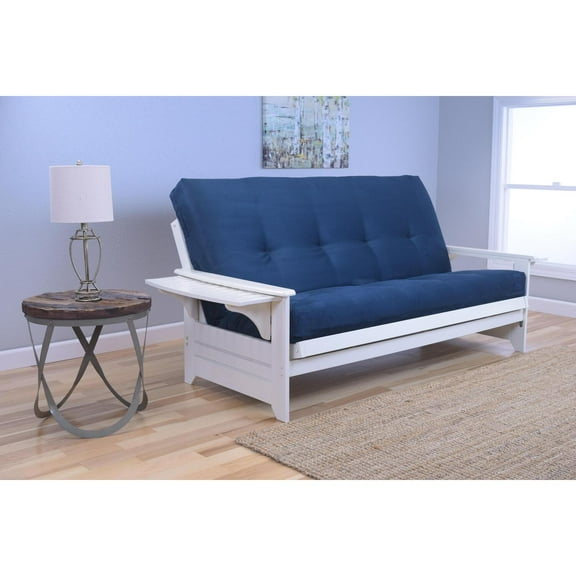 Kodiak Furniture Phoenix Futon with Suede Fabric Mattress in Antique White/Blue