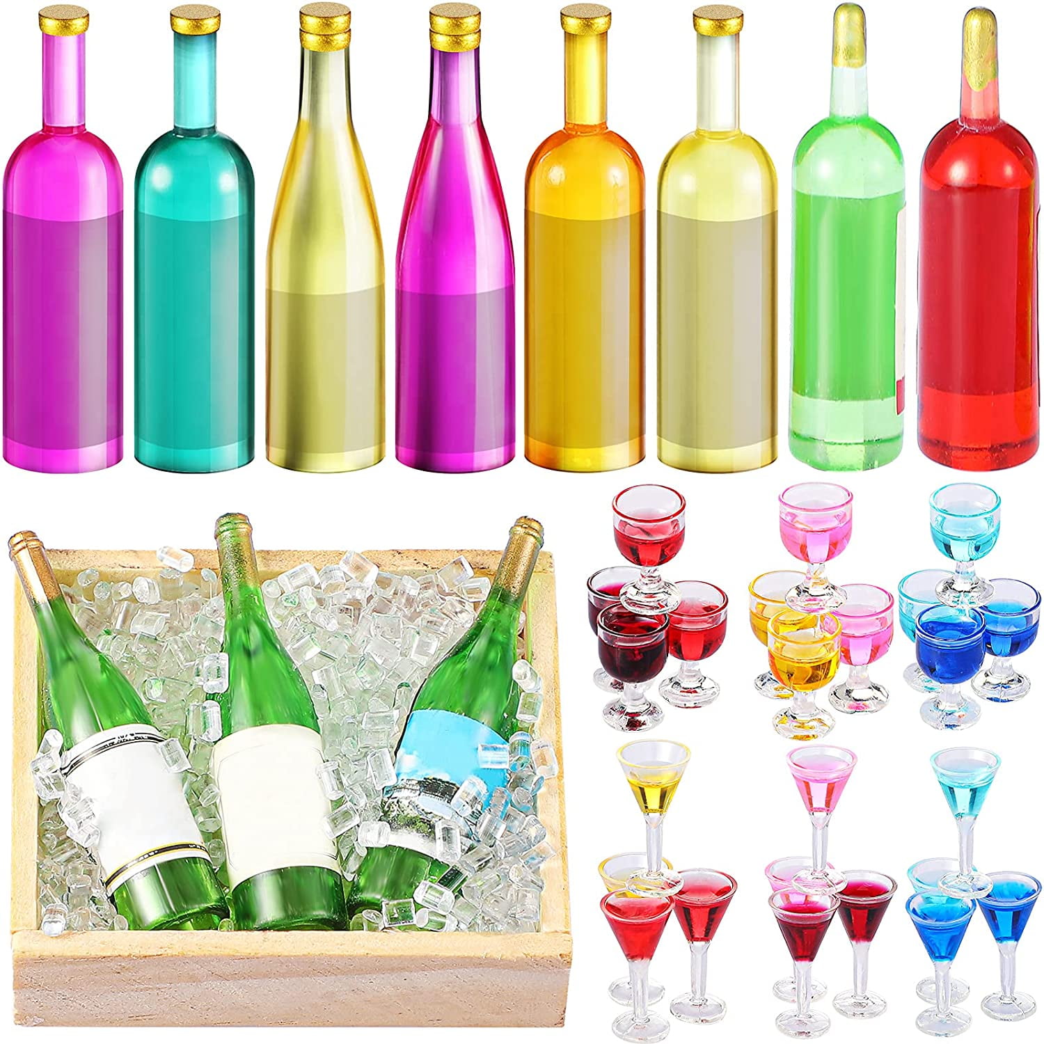 33 Pieces Dollhouse Miniature Wine Bottles Wine Glasses Goblet Cups