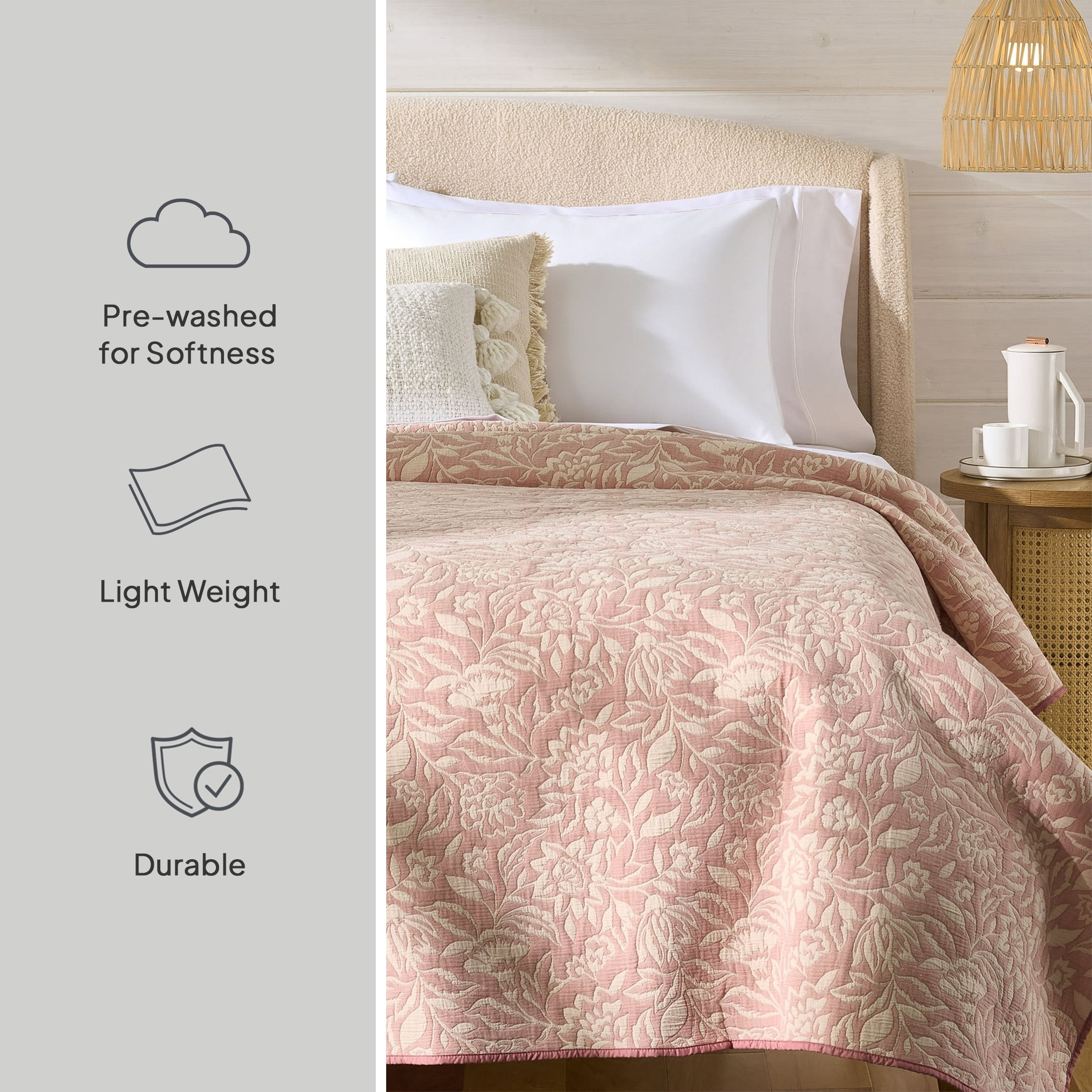 Better Homes & Gardens Floral Matelassé Quilt, King, Pink Rose Bedding
