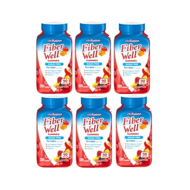 Vitafusion Fiber Gummies Fiber Supplement Peach, Strawberry and Blackberry Flavors 90 Each (Pack of 6)