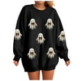 thumbnail image 2 of TTUHYWXI Halloween Sweatshirts Women Colorful Sequin Ghost Graphic Pullover Shirt Halloween Witch Crewneck Sweater (Black, L), 2 of 5