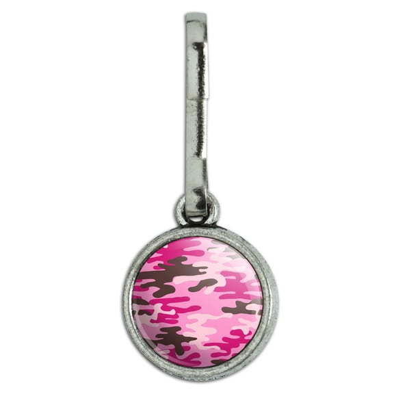 Pink Camouflage Antiqued Charm Clothes Purse Suitcase Backpack Zipper Pull Aid