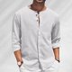 thumbnail image 2 of Camisa informal de playa de manga larga con botones para hombre, de algodón y lino, para el verano - Color liso, corte holgado, para todas las estaciones, 2 of 5