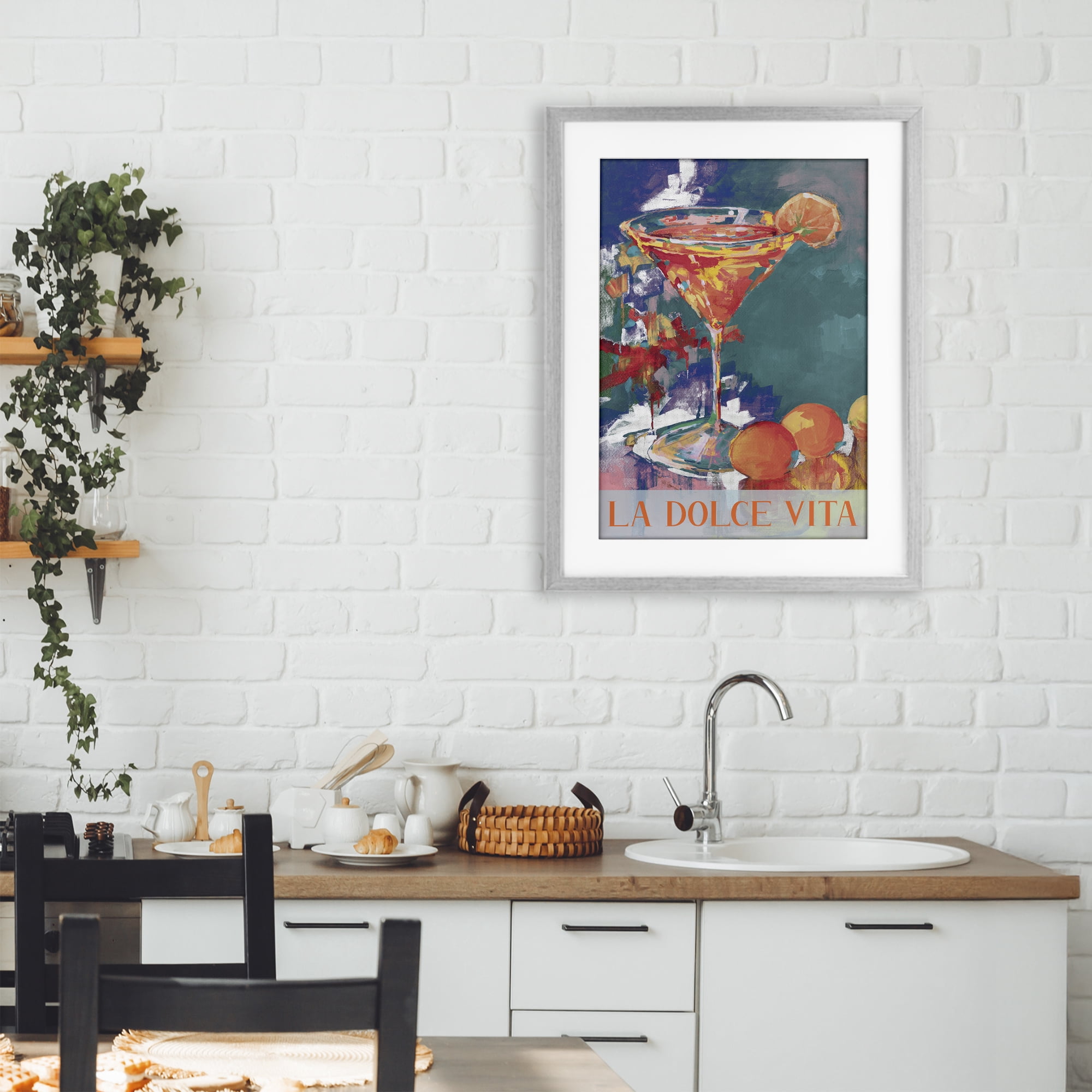Stupell Industries Citrus Cocktail on Blue Gray Framed Print Under Glass, design by Jane Slivka