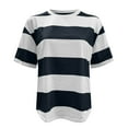thumbnail image 4 of Women T Shirts Stripe Print Round Neck Short Sleeve Polyester Spandex European American Style Casual Wear, 4 of 5