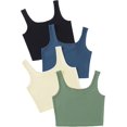thumbnail image 1 of 4 piezas de cuello redondo sin mangas de punto acanalado para mujer Negro Azul Apricot Green M Negro Azul Apricot Green M Xishao ropa, 1 of 2