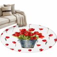thumbnail image 2 of Red Tulip Flowers Round Area Rug 4ft, Spring Floral Vintage Drum Rustic Washable Non-Slip Circle Rugs for Bedroom Living Room Kitchen, Soft Non Shedding Circle Carpet for Dining Room Dorm, 2 of 9