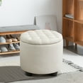 thumbnail image 5 of Furniliving Upholstered Round Storage Ottoman Large Tufted Ottoman with Removable Lid Footrest Stool for Living Room, Bedroom, Beige, 5 of 13