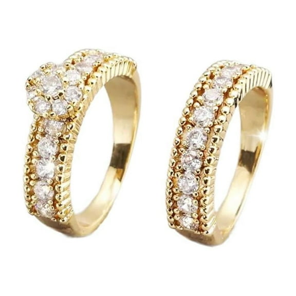 VOLALO 2pcs His and Hers Wedding Ring Sets Couples Engagement Rings Women and Men 925 Sterling Silver AAA Cubic Zirconia Magazine Style Wedding Personality Trendy Set Ring